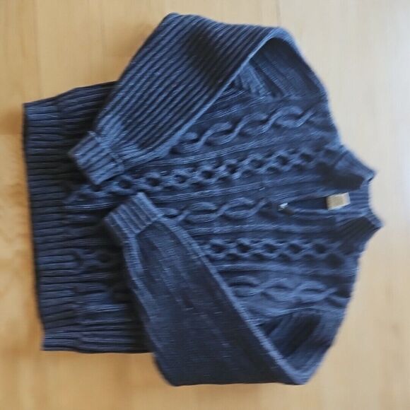 L.L. Bean Mens 1/4 Zip Cableknit Navy Fisherman’s Sweater Warm Size Large EUC - Picture 5 of 8
